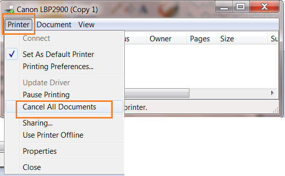 Hủy lệnh in bị kẹt trên máy in Canon 2900