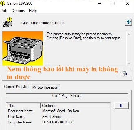 Máy in Canon 2900 không in được